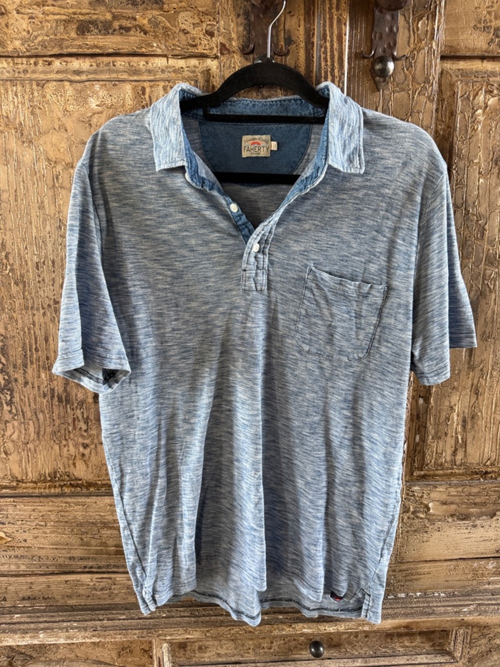 Faherty Light Heathered Blue Polo with Chest Pocket